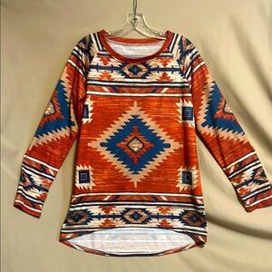 Aztec Print Long Sleeve Top - Multicolor EUC size small